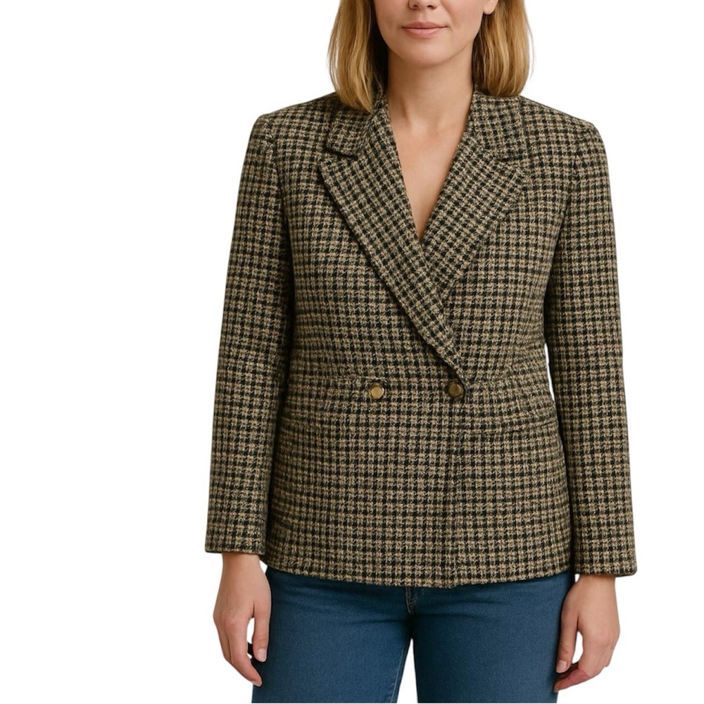 Vintage Hamells Classic Houndstooth Wool Blend Women's Fall Winter Blazer Sz L